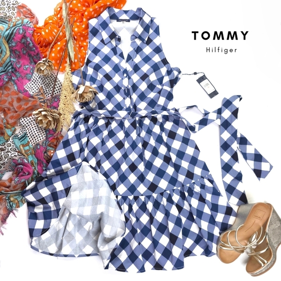 Tommy Hilfiger Dresses & Skirts - New Tommy Hilfiger Blue and White Dress Cotton With Pockets Sz 10
